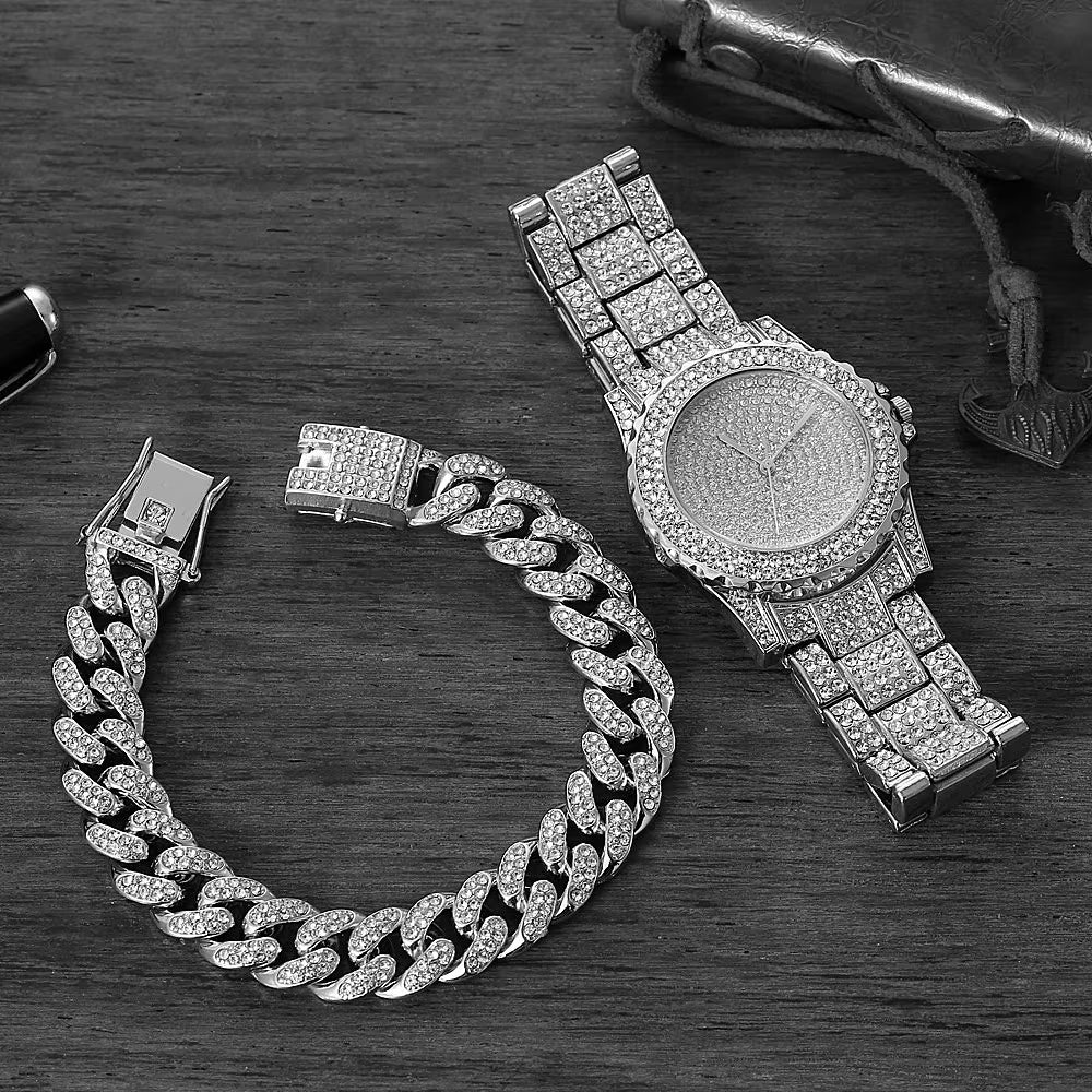 Set Reloj + Pulsera Cubana Iced Out