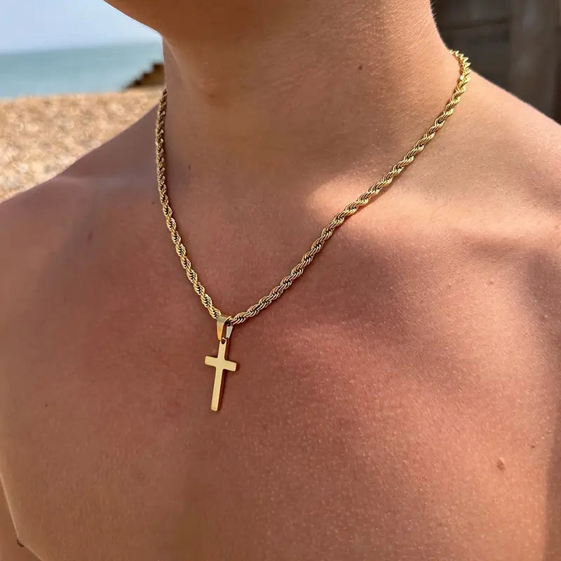 Collar Cruz Dorada | Cadena Rope